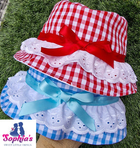 Gingham  Lace and Bow Bucket Hat