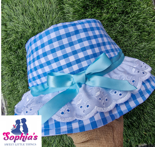 Gingham  Lace and Bow Bucket Hat