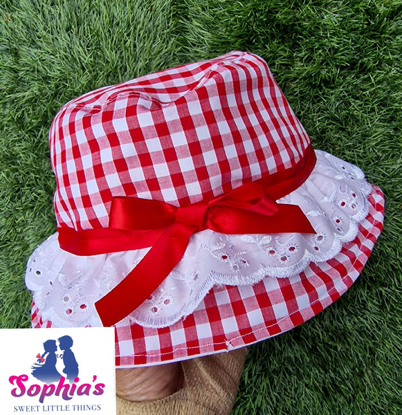 Gingham  Lace and Bow Bucket Hat