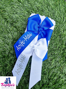 Royal Blue/ White Personalised Tails down Bows