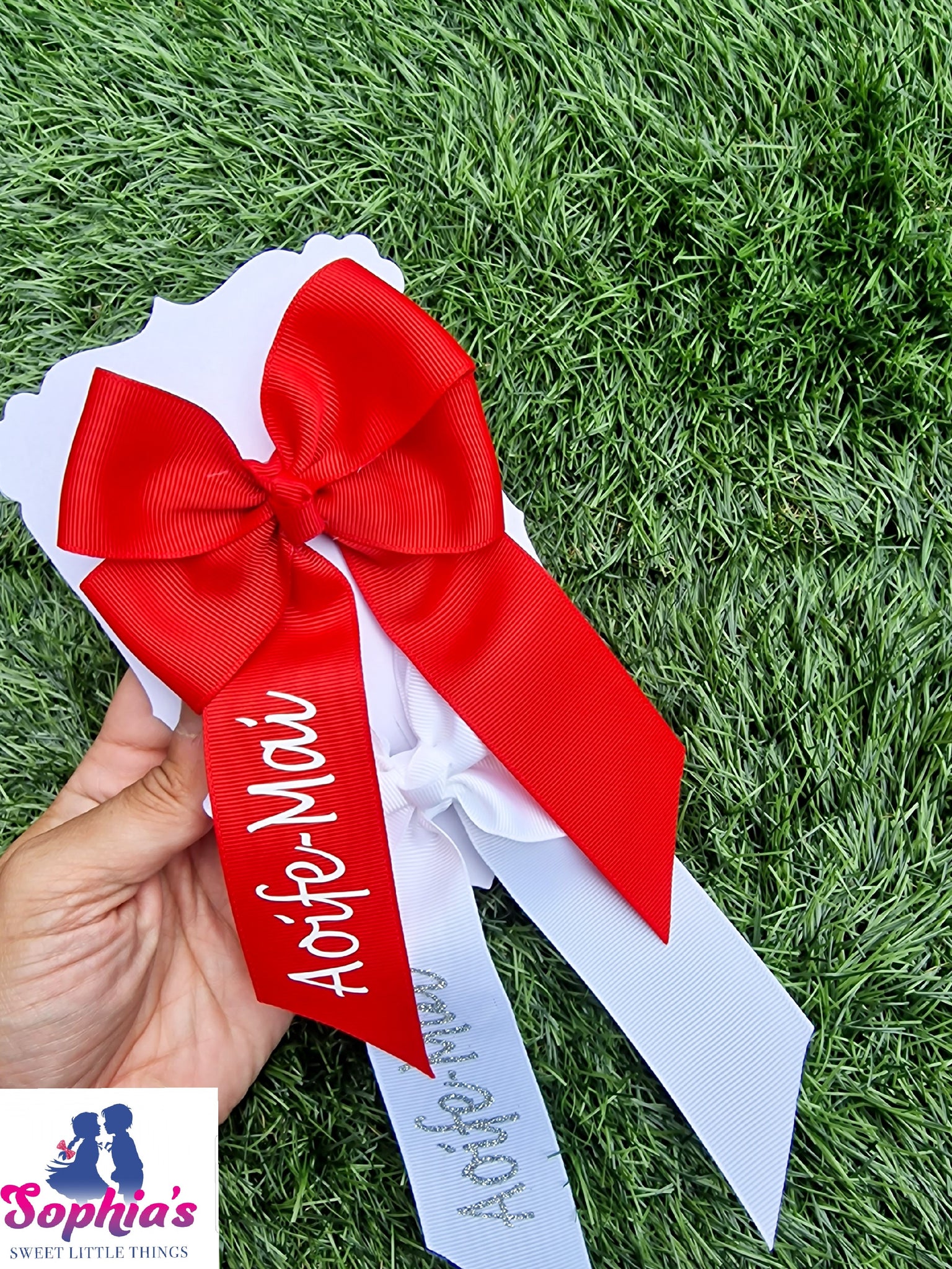 Red & White Personalised Tails down Bows