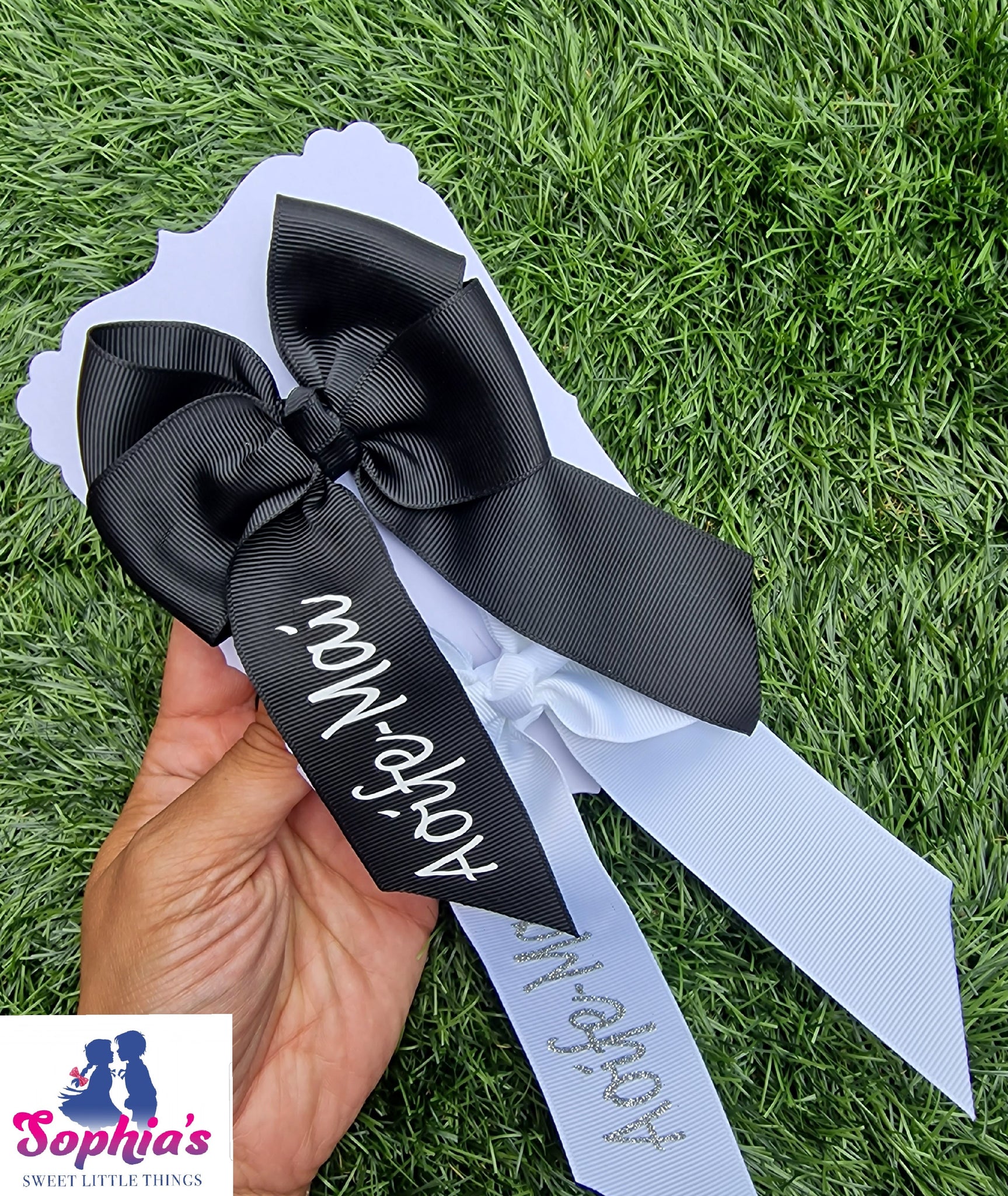 Black & White Personalised Tails down Bows