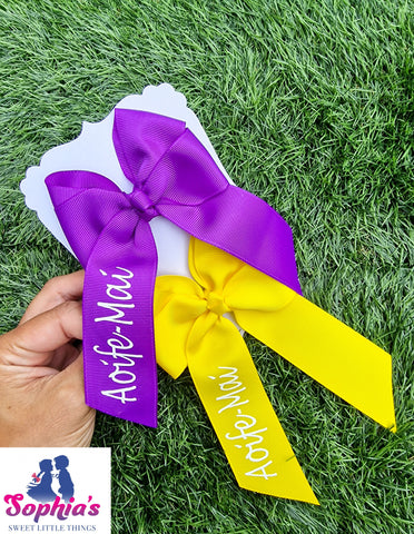 Purple & Yellow  Personalised Tails down Bows
