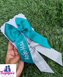 Teal and Grey Personalised Tails down Bows