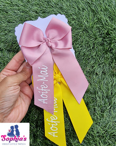 Dusty Pink & Yellow Personalised Tails down Bows