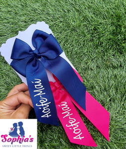 Navy & Pink Personalised Tails down Bows