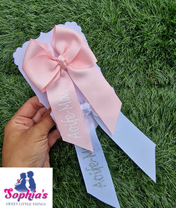 Baby Pink & White   Personalised Tails down Bows
