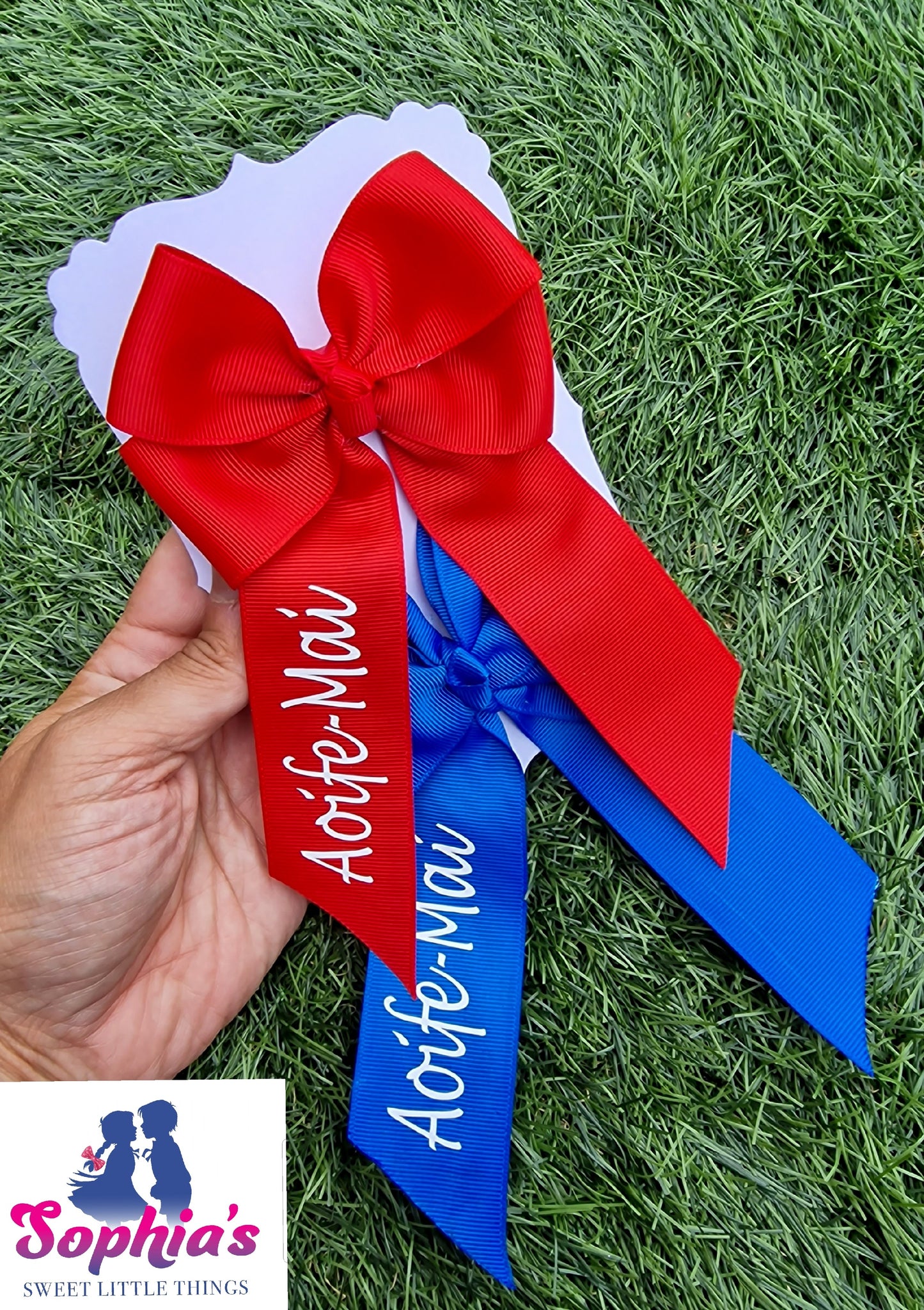 Red & Royal Blue   Personalised Tails down Bows