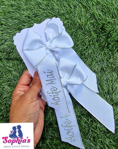 White & Silver Trim Personalised Tails down Bows