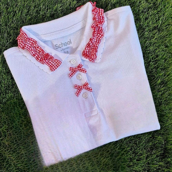 Sophia’s  girls school polo T-shirts with frilly collar- 1 TOP ONLY