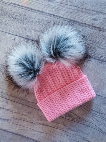 Baby Double Bobble faux fur Pom Pom Hat