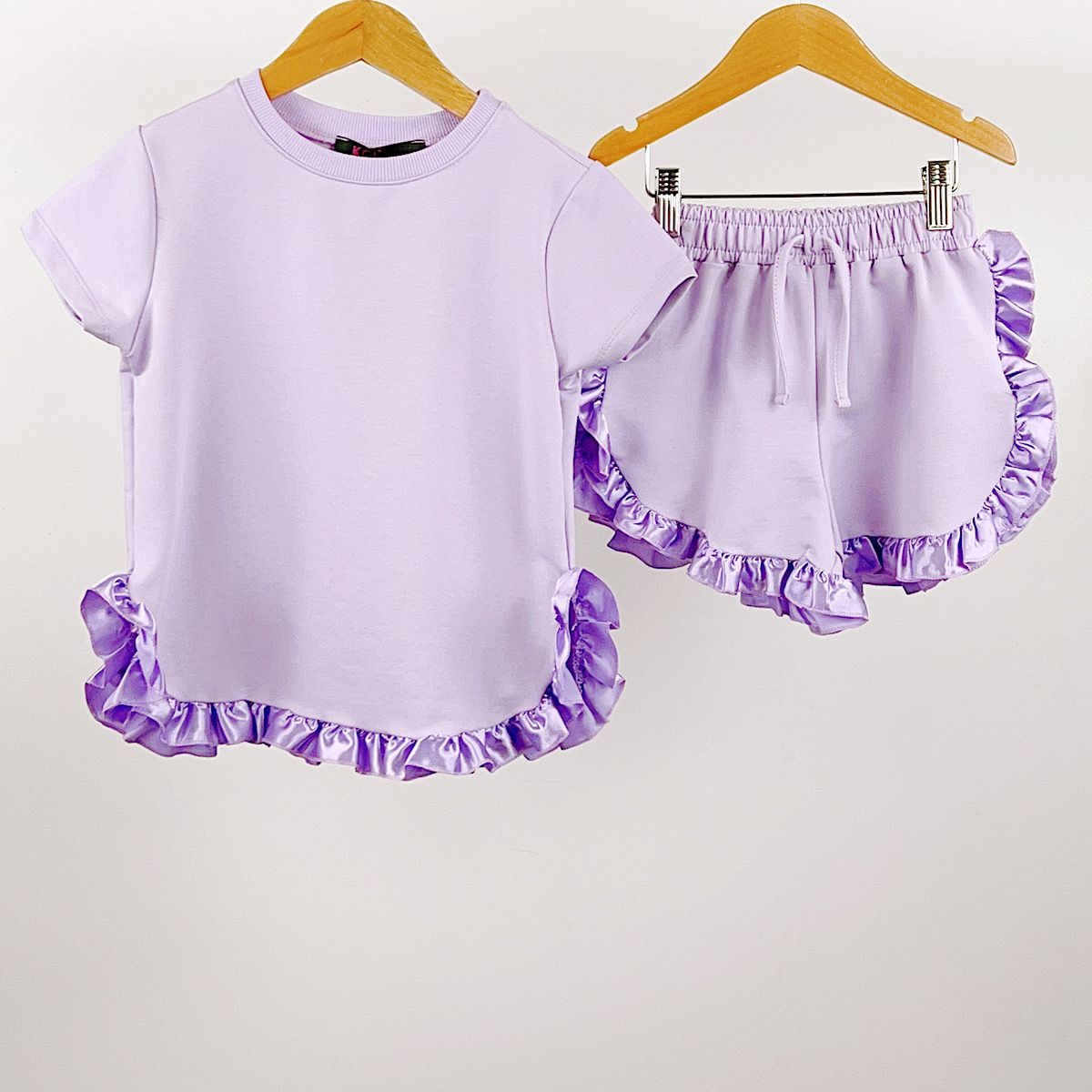 Lilac  Satin Frilled Hem t-shirt &Shorts(Older)