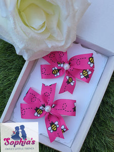 Pink Sunflower Bee Bows (Set)