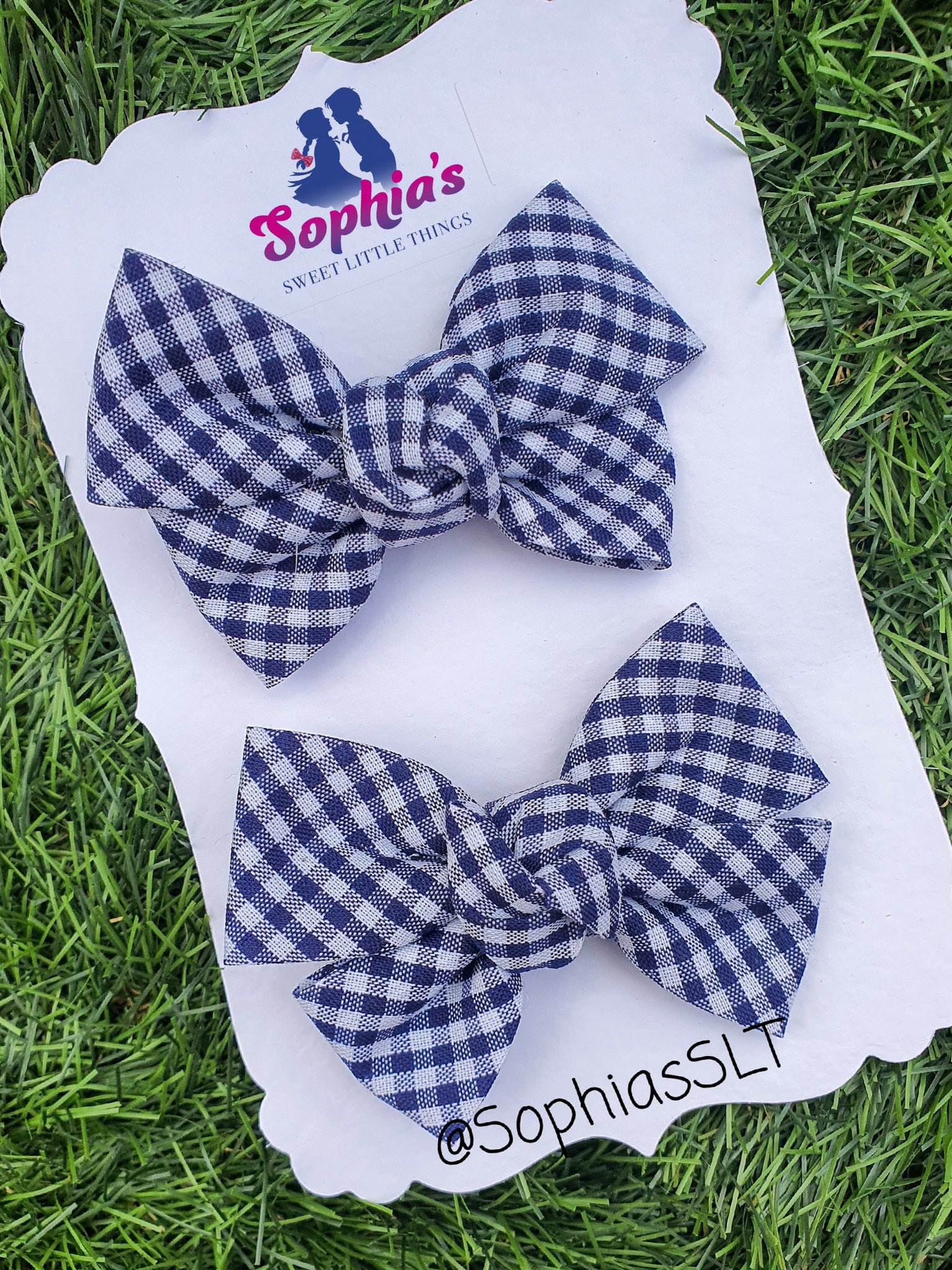 Navy  Gingham Tie Knot Bows