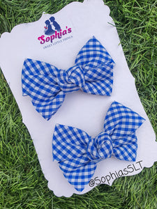 Royal Blue Gingham Tie Knot Bows