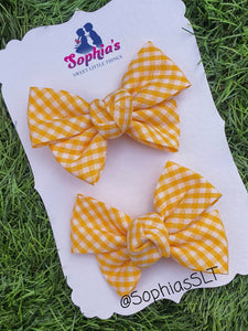 Yellow Gingham Tie Knot Bows
