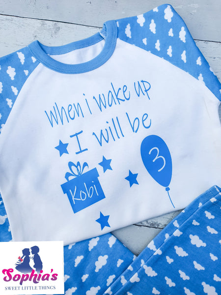 "When I Wake Up" Birthday Pjs "Kobi"