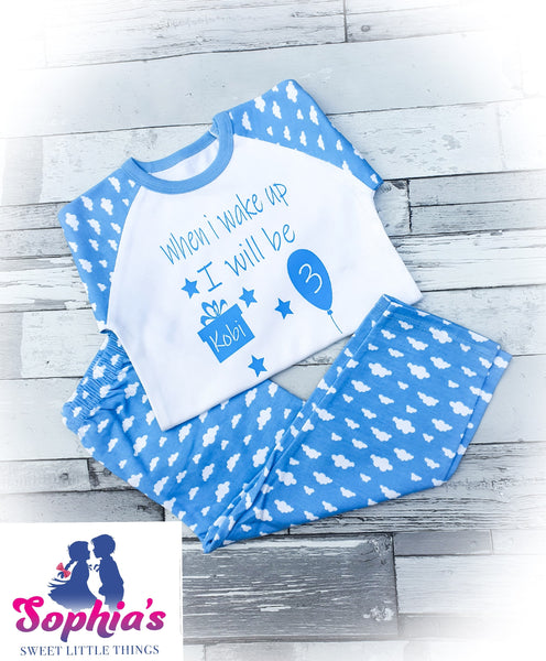 "When I Wake Up" Birthday Pjs "Kobi"