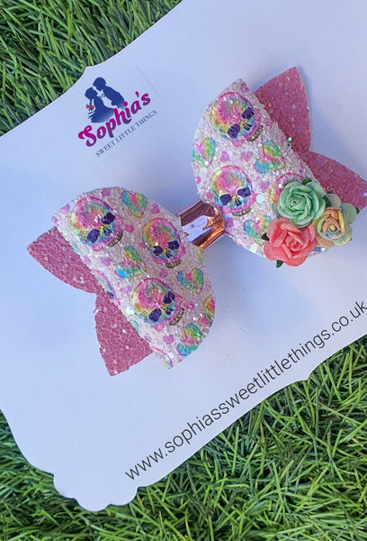 Rainbow Skull Beauty Bow