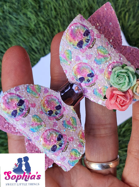 Rainbow Skull Beauty Bow