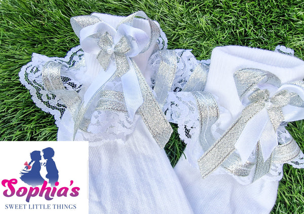 Silver/ White Frilly Socks