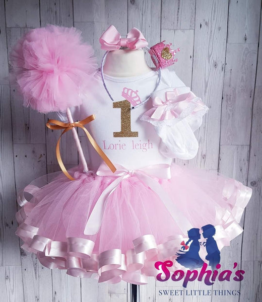 Baby Pink/ Gold  Birthday/Cake Smash Outfit