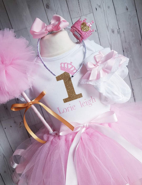 Baby Pink/ Gold  Birthday/Cake Smash Outfit