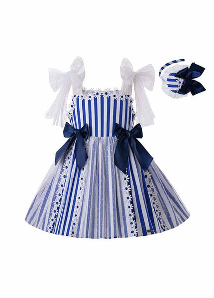 Girls Flower Stripped Dress And headband set