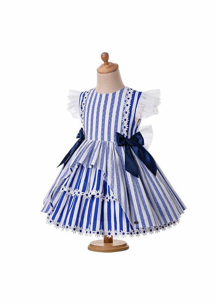Flower Laced Stripped Dress And Headband Set