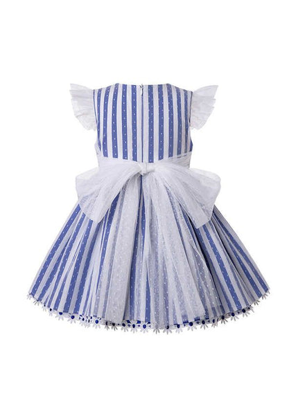 Flower Laced Stripped Dress And Headband Set