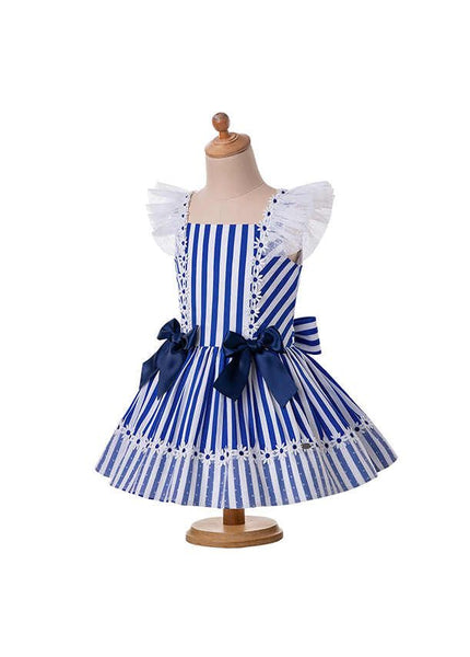 Flower Laced Stripped Dress And Headband Set