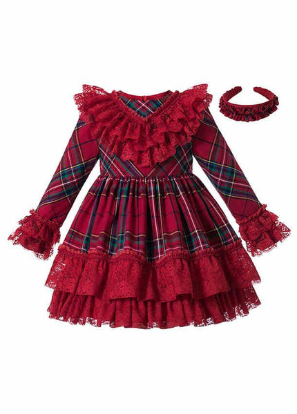 Vintage Autumn Christmas Lace Tartan dress and headband