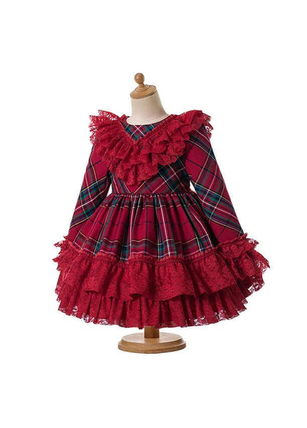Vintage Autumn Christmas Lace Tartan dress and headband