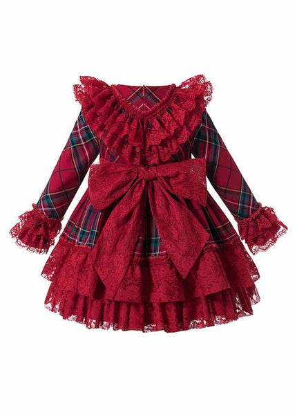 Vintage Autumn Christmas Lace Tartan dress and headband