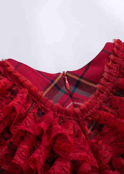 Vintage Autumn Christmas Lace Tartan dress and headband
