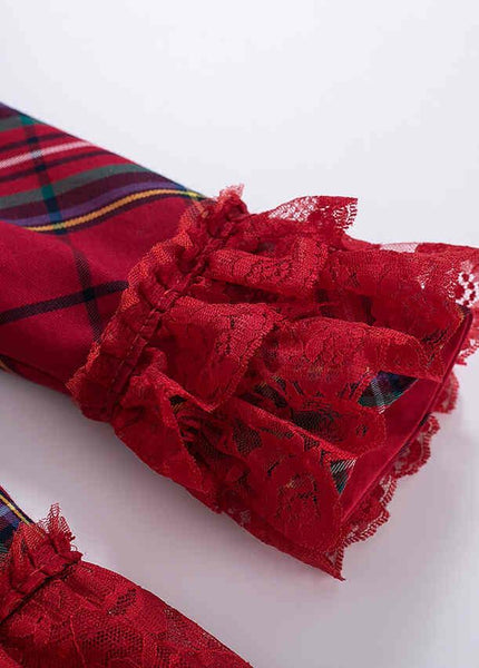Vintage Autumn Christmas Lace Tartan dress and headband